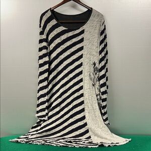 Dress 2 layered black and grey striped made in Spain artsy birds long sleeve